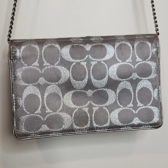 Coach Silver C Embroidered Crossbody with Chain Strap Gray Card Holder - Picture 12 of 12